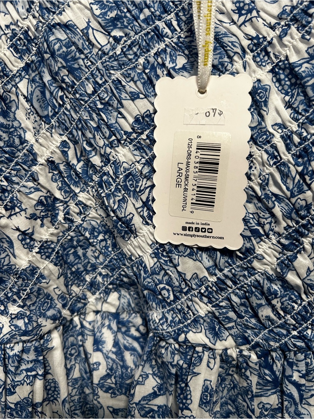 Blue and White Off Shoulder Floral Puff Sleeve Maxi Dress - Picture 5 of 5